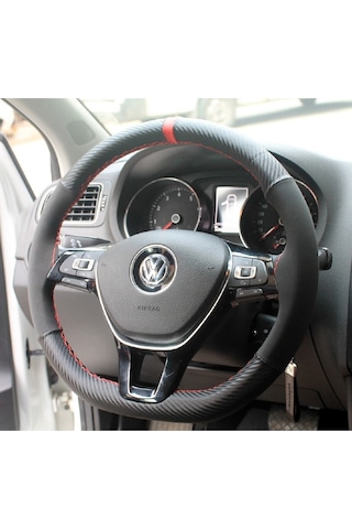 Volkswagen Golf 7 Dikmeli Direksiyon Kılıfı Carbon Desenli Alkantra Kımızı yüzük Volkswagen Golf 7 Dikmeli Direksiyon Kılıfı Carbon Desenli Alkantra Kımızı yüzük