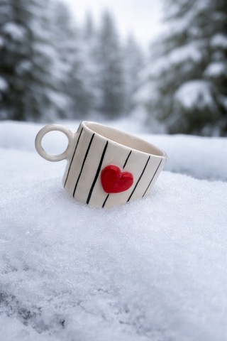 1 Adet Çizgili Kalp Mug Çok Renk