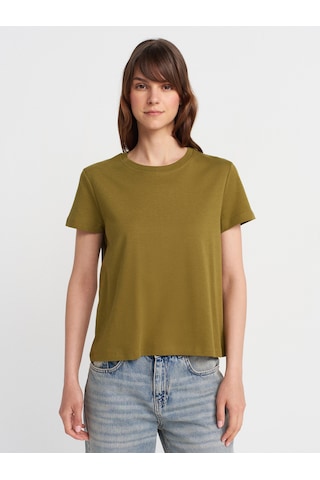 Dilvin 31757 Bisiklet Yaka Dikiş Detaylı T-shirt-yağ Yeşil Yağ Yeşil