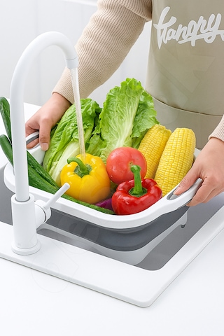 Katlanabilir Kesme Doğrama Tahtası - Yer Kaplamaz - Kamp Ve Mangala Uygun - Su Akıtma Tıpalı Beyaz - Gri