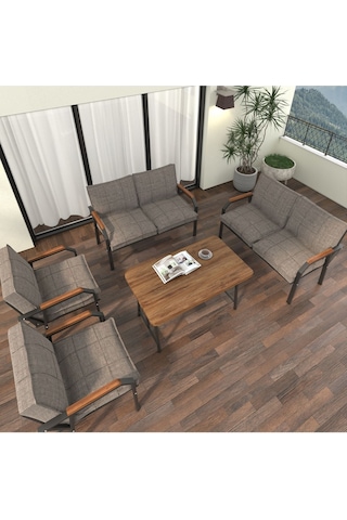 Mygusi Hayal Balkon Bahçe Cafe - Metal Kanepe Koltuk Takımı - 2+2+1+1+masali Cappucino