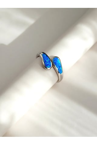 Gümüş Mavi Opal Damla Sarılan Free Tasarım Kadın Yüzük