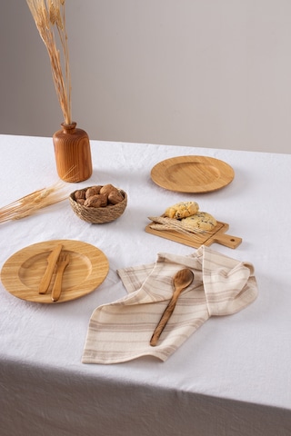 Wellstil Bohem 6'lı Kahverengi Çizgili Keten Peçete