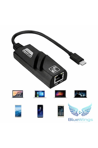 Blue Wings Usb Type-c To Ethernet Dönüştürücü 1000 Mbps Usb 3.0 Gigabit Lan Adaptör Apple Uyumlu Macbook, Laptop, Tablet  Hızlı Internet Adaptörü