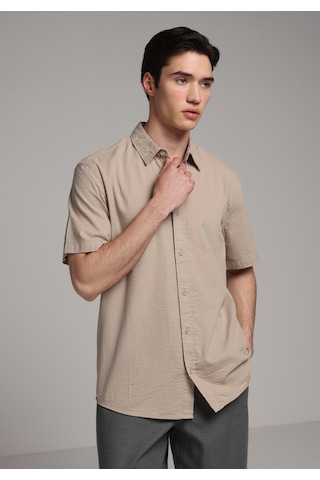 Colin's Colins Regular Fit Shirt Neck Düz Erkek Bej Kısa Kol Gömlek Cl1083096 Q1.v1 Beı