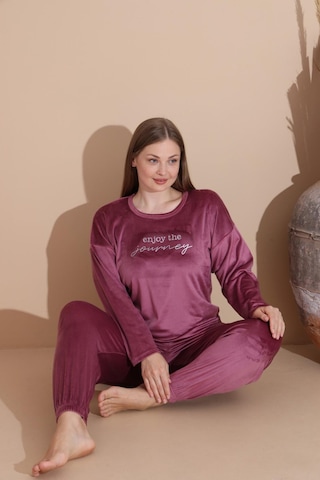 Boyraz Kadın Kışlık Fransız Kadife Büyük Beden Bisiklet Yaka Uzun Kol Pijama Takımı 03147 - 1 Adet Gülkurusu