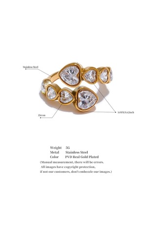 Beyaz Eetit Narin Kübik Zirkonya Kalp Paslanmaz Çelik Altın Rengi Ayarlanabilir Moda Açık Halka Yüksek Kaliteli Şık Charm Takı Beyaz