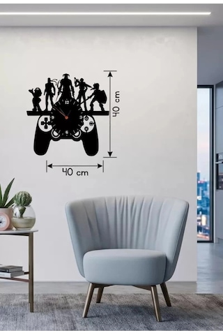 Mey İthalat Gamer Oyun Odası Dekoratif Duvar Saati - 40x40 Cm Lazer Kesim Ahşap Joystick Ve Oyun Ka Çok Renkli
