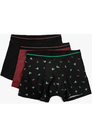 Koton 3'Lü Pamuklu Boxer Seti Kaktüs Baskılı Siyah Desenli 3Slm90015Mk 3Slm90015Mk9D9 Siyah