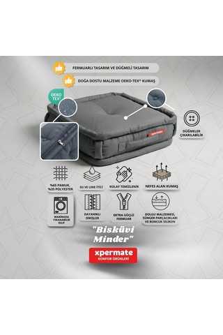 Xpermate Bisküvi Minder Petek Önü Fransız 45x45x14 Antrasit