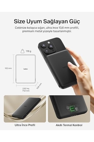Manyetik Power Bank 5000 Mah, Manyetik Halka Ve Usb-c Porta Sahip İnce Taşınabilir Şarj, iPhone Uyumlu, Galaxy Uyumlu, Pixelsnap, iPad Uyumlu Ve Tablet İçin Batarya Paketi, Usb-c Kablo Dahil, Siyah
