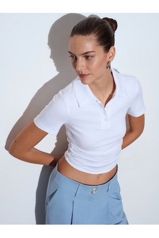 Dilvin 32614 Polo Yaka Top-beyaz