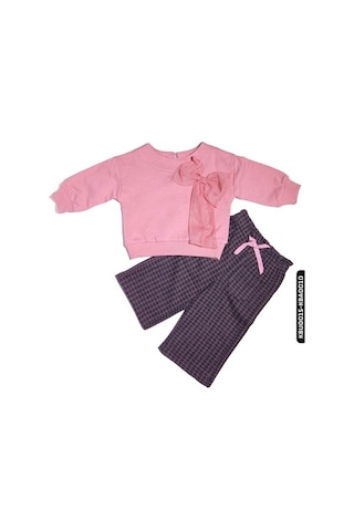 Xo Kids Kız Bebek Kareli Örme Pantolon 6-24 Ay 20525 Gri