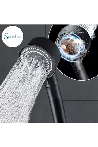 Sardıcı Turbo Siyah Duş Başlığı Stop Tuşlu 150 Cm uSiyah Duş Hortumu Siya