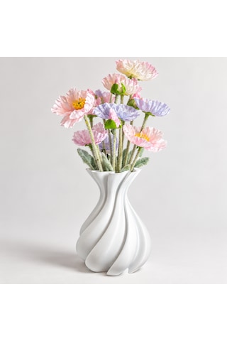 Silk Wave Spiral Bioplastik Vazo Kırılmaz Dekoratif Modern Minimalist Ev Aksesuarı Beyaz