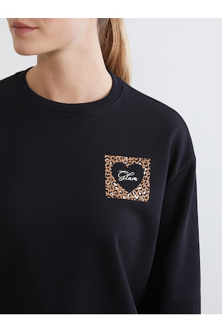 Lcw Comfort Siyah Baskılı Oversize Kadın Kalın Sweatshirt