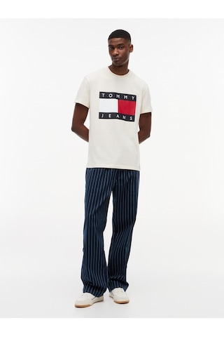 Tommy Hilfiger Tjm Reg Bıg Flag Ss Tee Ext Erkek Bej T-shirt - Dm0dm22645