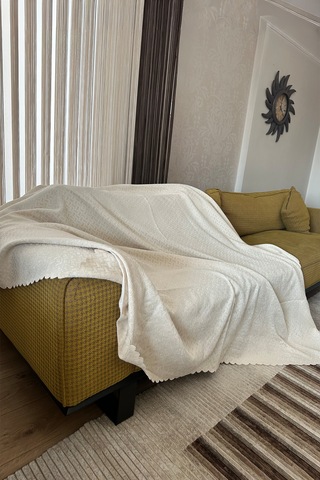 Sofline Kadife Şönil Koltuk Örtüsü, Kaymaz Kanepe Örtüsü, Koltuk Şalı 180 X 220cm Krem