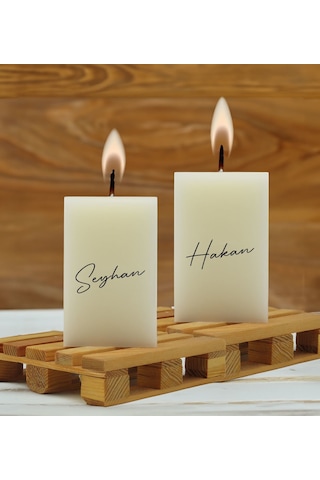 Bk Gift Kişiye Özel İsimli 2 Li Dtf Dikdörtgen Blok Mum Seti-3, Sevgiliye Hediye, Doğum Günü Hediyesi, Ev Hediyesi