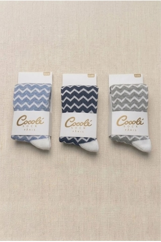 Cocole Socks Erkek Bebek Külotlu Çorabı 3'lü Set Pamuklu Zigzag 0-24 Ay Çok Renkli