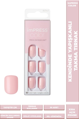 İmpress Color Kendinden Yapışkanlı Takma Tırnak Kısa Parlak Açık Pembe