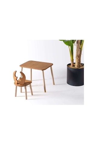 Montessori Çocuk Çalışma Ve Aktivite Masası Masif Kayın Ahşap 1 Sandalye Set Bunny Ahşap