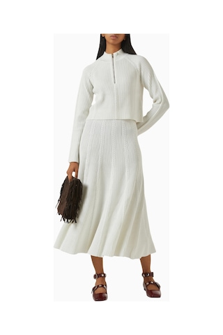 Maje Jougeir Off - White Cable Knit Midi Etek, Zarif Ve Konforlu Triko Kırık Beyaz