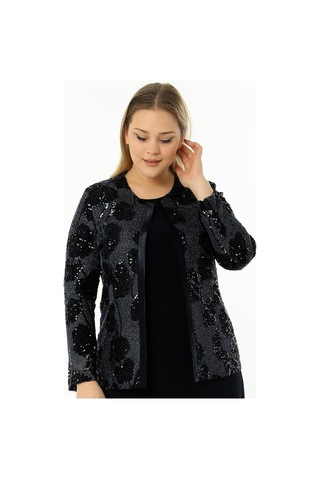 Ladies First Büyük Beden 3698 Siyah Ceket + Bluz Takım 001