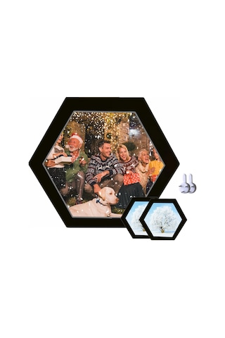 Padalink Ahşap Altıgen Duvar Foto Çerçevesi Seti - 2 Adet, Ev Ofis Dekoru, Kolay Kurulum, Anıları Göster