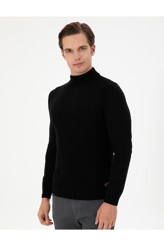 U.S. Polo Assn. Erkek Slim Fit Yarım Balıkçı Yaka Siyah Kazak 50297054-VR046