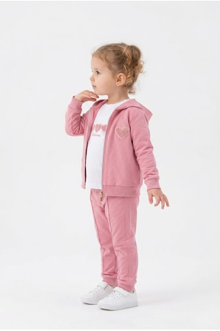Toontoy Kids Toontoy Kız Çocuk 3'lü Eşofman Takımı Uzun Kollu Bisiklet Yaka Nakışlı T-shirt - Kapüşonlu Fermuarlı Hırka- Beli Paçası Lastikli Eşofman Altı 25041 Gülkurusu