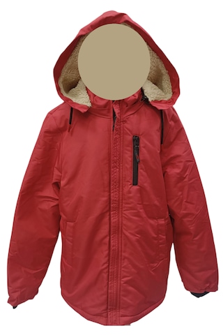 Kız Çocuk /erkek Çocuk Önü Fermuar Cepli Kapüşonu Çıkabilen Peluş Astarlı Kırmızı Renk Mont Kırmızı