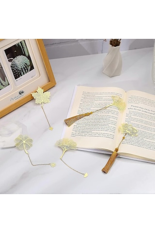 8 Adet Altın Yaprak Desenli Metal Kitap Ayracı Seti