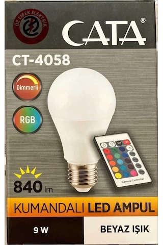 Cata CT-4058 9W RGB Işık E27 Duy Kumandalı Led Ampül