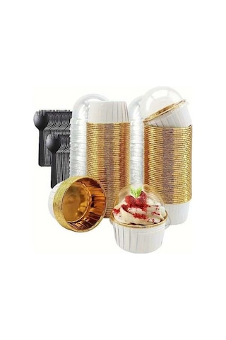 Maoyaya Altın Kırmızı Doğum Günü Pastası Kağıt Bardakları Yağ Geçirmez Yüksek Isıya Dayanıklı Muffin Bardakları Düğün Tatlı Masası 50 50