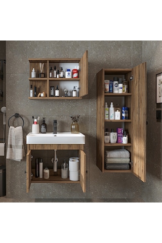 Ada Lavabolu Banyo Alt Dolabı + Banyo Üst Dolabı + Banyo Boy Dlp Atlantik Çam