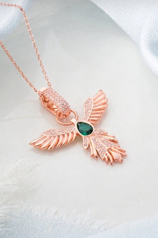Çekirdekjewelry 925 Ayar Gümüş Rose Kaplama Zümrüdüanka Kolye Rose