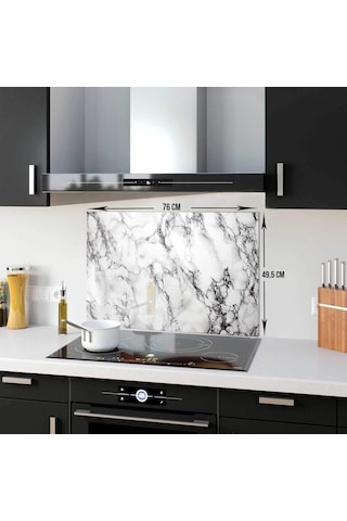 Decorita 10001507001 Beyaz Mermer Görünümlü Cam Ocak Arkası Koruyucusu, 49,5cm X 76cm