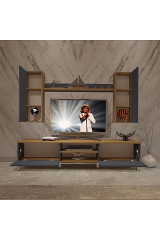 Decoraktiv Eko 7 Mdf Dvd Krom Ayaklı Tv Ünitesi Tv Sehpası Pera - Antrasit