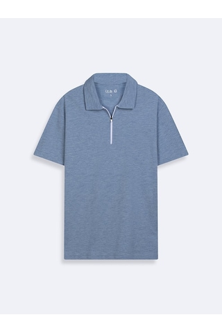LTB Fermuarlı Pike Polo Yaka Mavi T-shırt