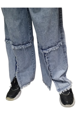 Kız Çocuk Beli Lastikli Çıtçıt Detaylı Cepli Palazzo Model Mevsimlik Mavi Kot Pantolon Açık Mavi