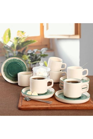 Keramika 20789-98 Maya Stackable Çay Takımı 12 Parça 6 Kişilik Yeşil