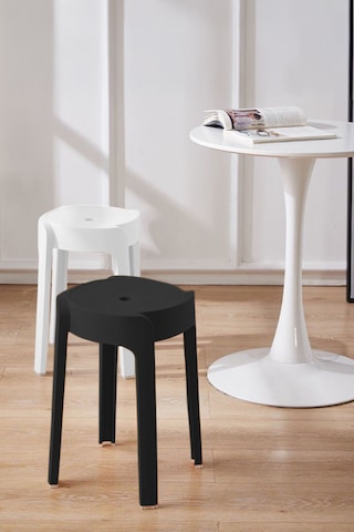 Kaymaz Ayaklı İç İçe Geçebilen Plastik Tabure 4 Adet Siyah-beyaz