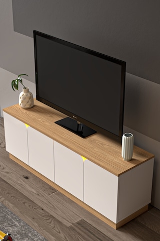 Led Işıklı Tv Ünitesi Mdf Kapak 150 Cm Beyaz