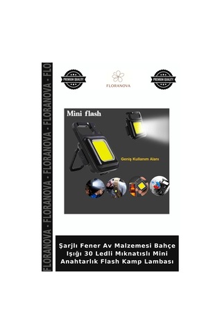 Şarjlı Fener Av Malzemesi Bahçe Işığı 30 Ledli Mıknatıslı Mini Anahtarlık Flash Kamp Lambası