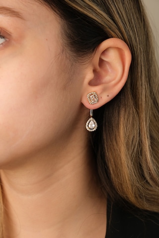 Çildan Womens Gold Ve Silver Zirkon Taşlı Özel Tasarım Damla Küpe Beyaz