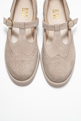 Janney Bej Süet Hakiki Deri Bantlı Kadın Loafer Ayakkabı Bej Süet