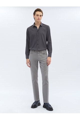 Kip Gri Dokuma Slim Fit Casual Pamuk Karışımlı Pantolon 659489 Gri