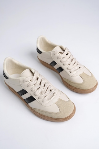 Muggo Gordon Unisex Ortopedik Günlük Garantili Bağcıklı Yürüyüş Koşu Sneaker Spor Ayakkabı Bej