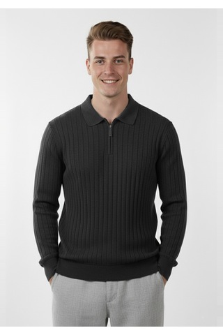 Deepsea Erkek Füme Slim Fit Polo Yaka Triko Kazak - Yumuşak Dokulu Esnek Ve Şık Görünüm 2605305 Füme